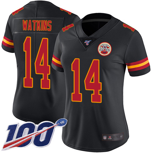 Women Kansas City Chiefs #14 Watkins Sammy Limited Black Rush Vapor Untouchable 100th Season Football Nike NFL Jersey